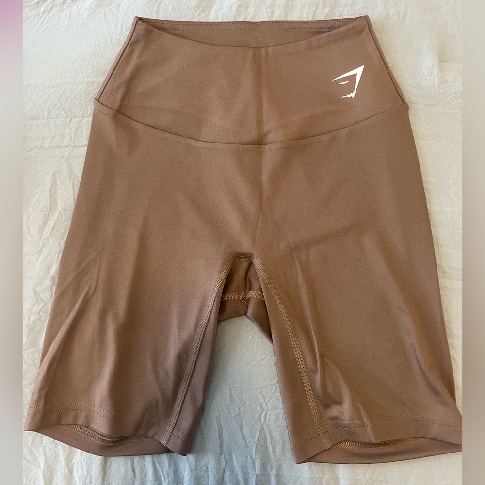 Gymshark High-Waist Athletic Bike Shorts in Brown